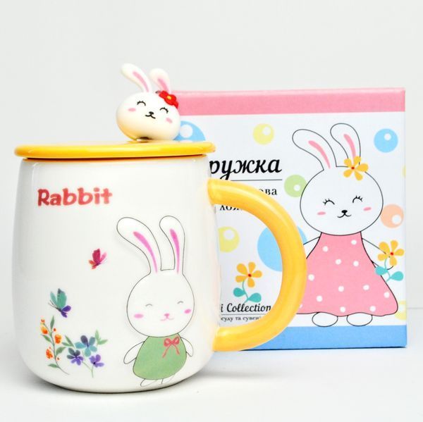 Кружка з кришкою BonaDi Rabbit 430 мл порцелянова з ложкою 927-223 фото