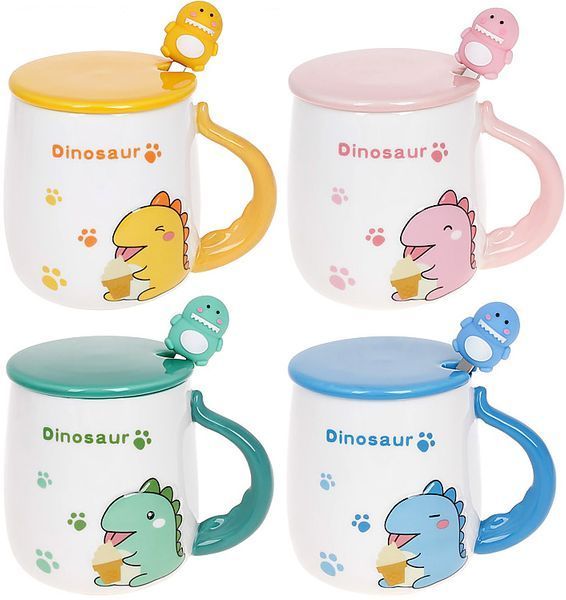 Кружка з кришкою BonaDi Dinosaur 430 мл порцелянова ложкою 927-224 фото