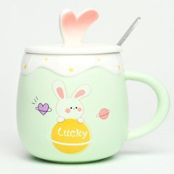 Кружка з кришкою BonaDi Funny Rabbits 430 мл порцелянова з ложкою 927-225 фото