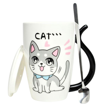 Кружка з кришкою BonaDi Funny Cats 380 мл порцелянова з ложкою 927-229 фото