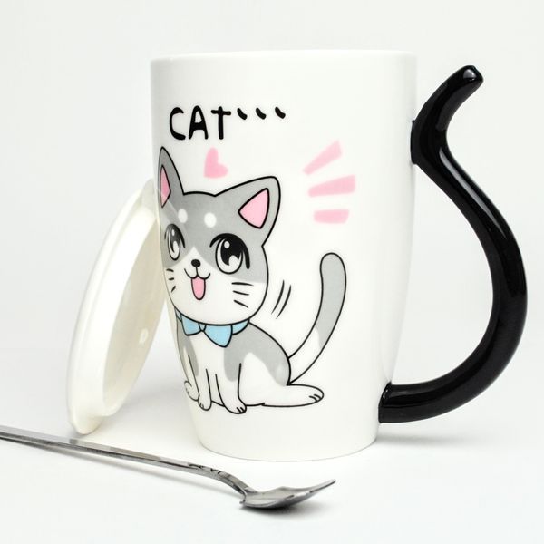 Кружка з кришкою BonaDi Funny Cats 380 мл порцелянова з ложкою 927-229 фото