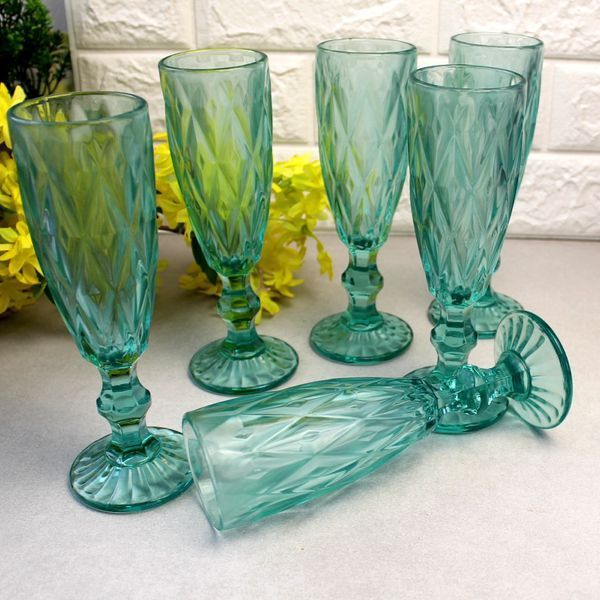 Набор бокалов для шампанского Helios "Бирюза" 6 шт. 150 мл, цветное стекло 6465 фото