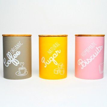 Набір банок для сипучих продуктів BonaDi Organic 3 шт 650 мл керамічні з бамбуковою кришкою, рожевий, бежевий, жовтий 304-940 фото