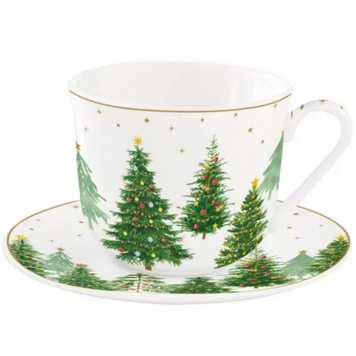 Чашка для чаю з блюдцем Easy Life Festive Trees 400 мл новорічна 111004444 фото